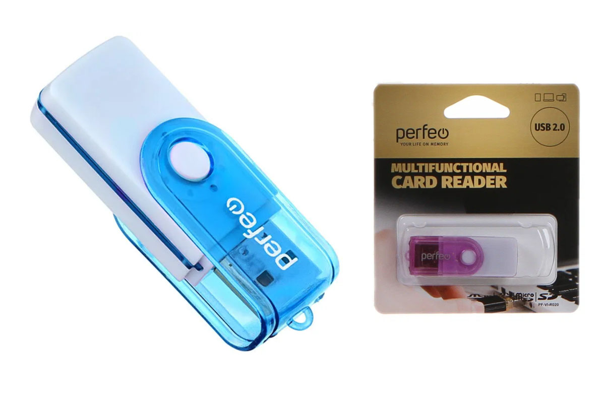 Perfeo Card Reader SD/MMC+Micro SD+MS+M2, (PF-VI-R020 Blue) синий