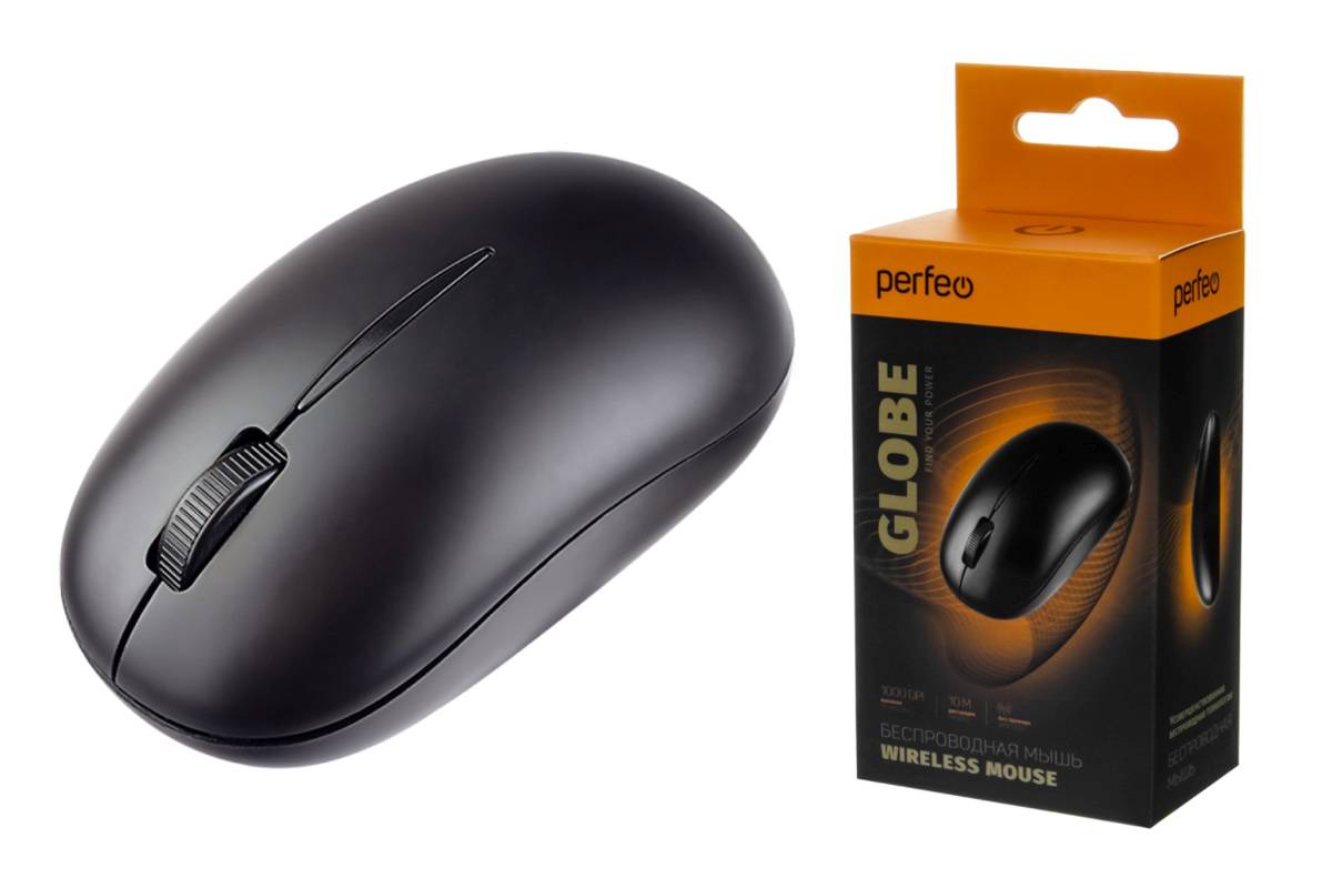 Мышь беспроводная Perfeo "GLOBE", 3 кн, DPI 1000, USB, чёрный PF_A4783