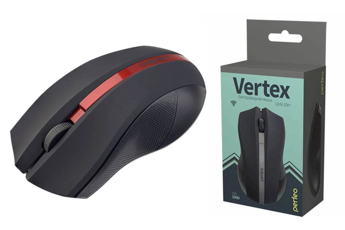 Мышь беспроводная Perfeo "VERTEX", 3 кн, DPI 1000, USB, чёрн/красн