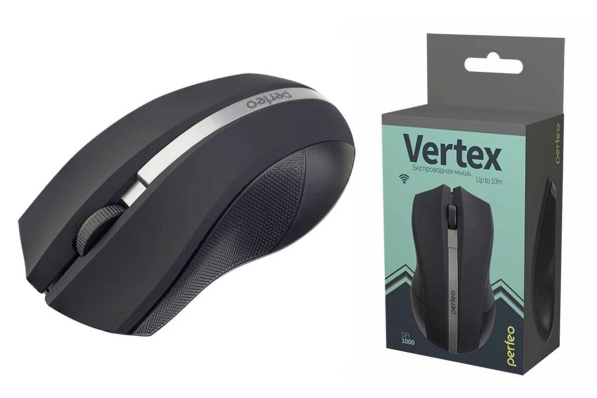 Мышь беспроводная Perfeo "VERTEX", 3 кн, DPI 1000, USB, чёрн/серебр PF_A4497