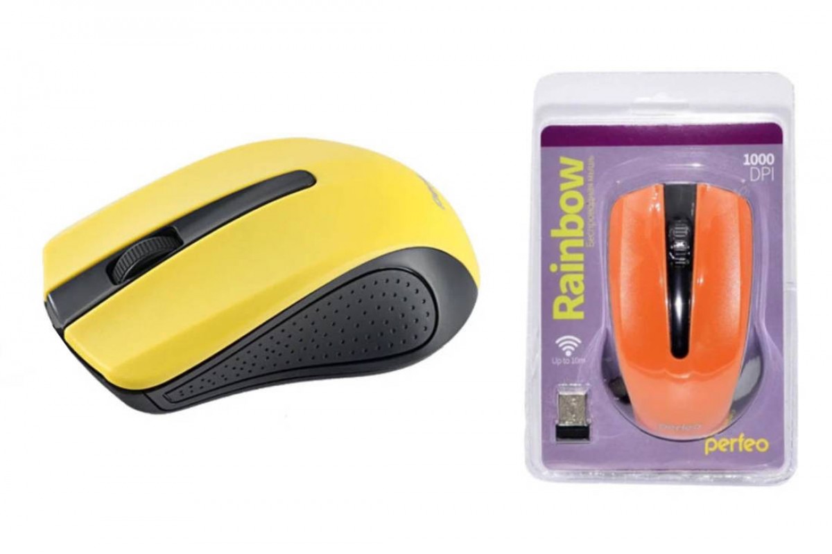 Мышь беспроводная Perfeo "RAINBOW", 3 кн, USB, чёрн-жёлт