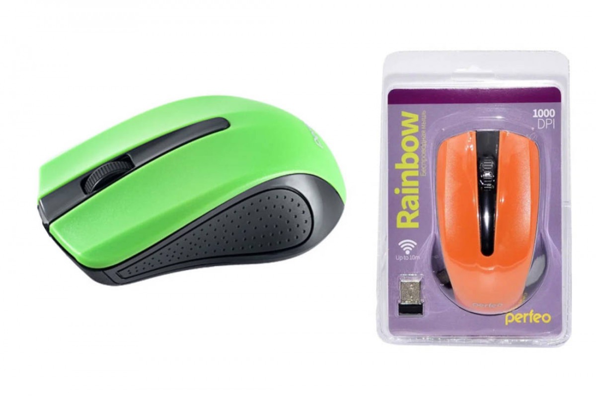 Мышь беспроводная Perfeo "RAINBOW", 3 кн, USB, чёрн-зел