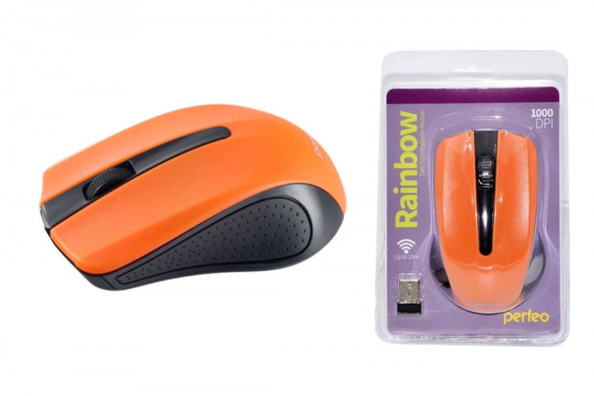 Мышь беспроводная Perfeo "RAINBOW", 3 кн, USB, чёрн-оранж