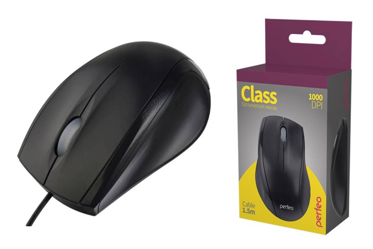 Мышь проводная Perfeo "CLASS", 3 кн, DPI 1000, USB, чёрный PF_A4750