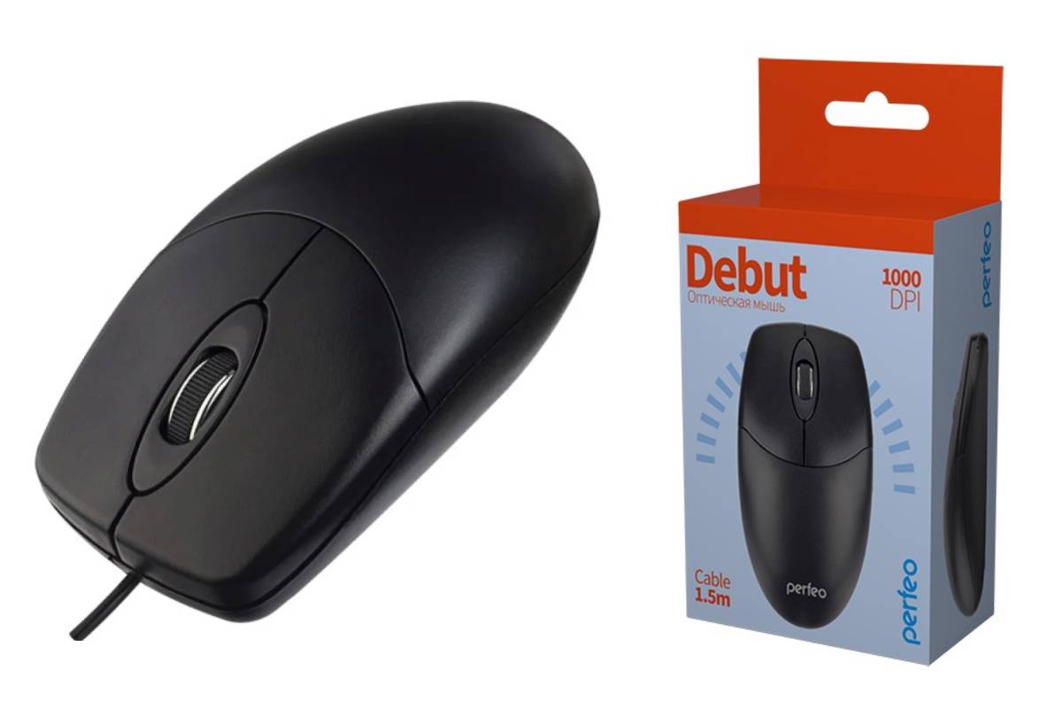 Мышь проводная Perfeo "DEBUT", 3 кн, DPI 1000, USB, чёрн.