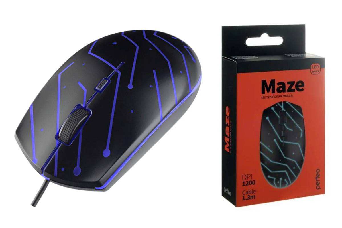 Мышь игровая проводная Perfeo "MAZE", 4 кн, USB, чёрн, RGB подсветка, 1200 DPI PF_A4782