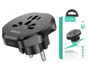 Сетевой адаптер-переходник Hoco AC6 Unimpeded universal conversion plug (EU) Black (черный)