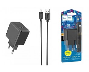 Сетевое зарядное устройство USB + кабель MicroUSB HOCO CS11A  2100mAh (черный)