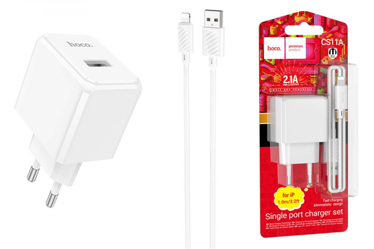 Сетевое зарядное устройство USB + кабель Lightning HOCO CS11A 2100mAh (белый)