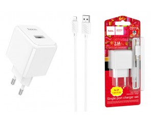 Сетевое зарядное устройство USB + кабель Lightning HOCO CS11A 2100mAh (белый)