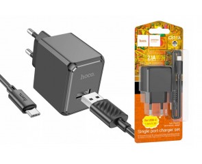 Сетевое зарядное устройство USB + кабель Type-C HOCO CS11A  2100 mAh (черный)