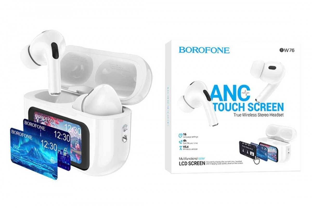 Наушники вакуумные беспроводные BOROFONE BW76 Brocade true wireless ANC noise reduction touch screen BT headset (белый) с дисплеем