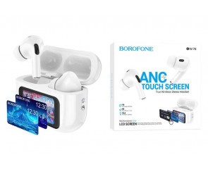 Наушники вакуумные беспроводные BOROFONE BW76 Brocade true wireless ANC noise reduction touch screen BT headset (белый) с дисплеем