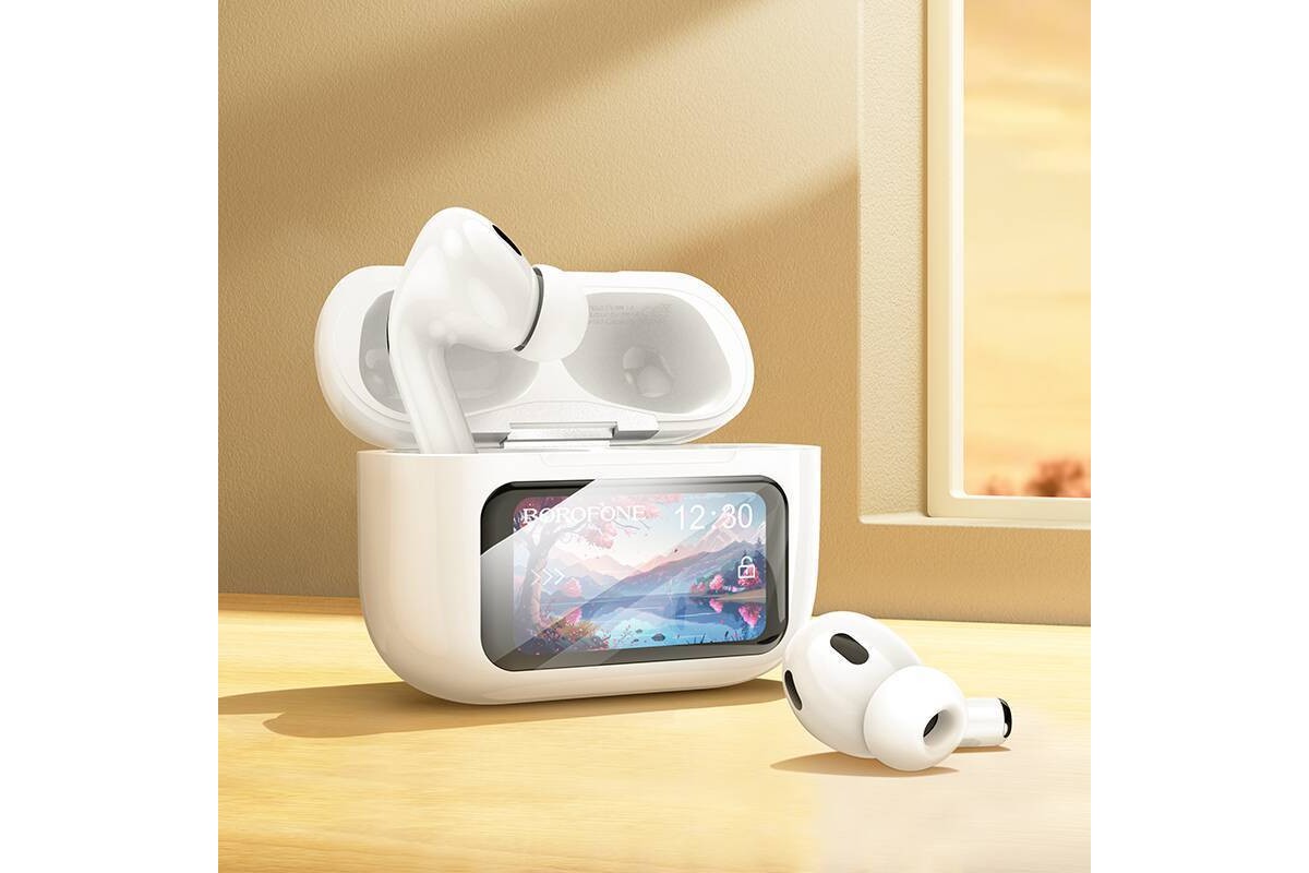 Наушники вакуумные беспроводные BOROFONE BW76 Brocade true wireless ANC noise reduction touch screen BT headset (белый) с дисплеем