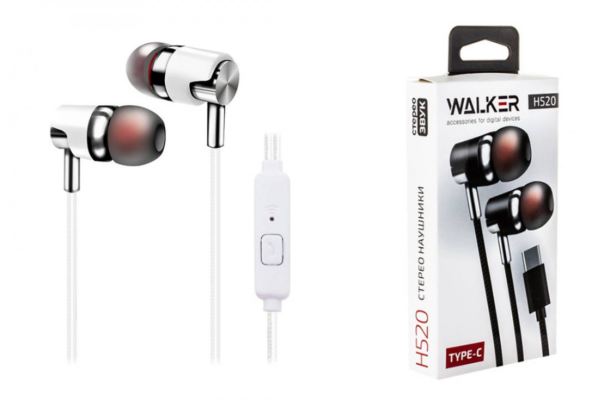Наушники вакуумные проводные WALKER H520, TYPE-C, микрофон, кнопка ответа, белые