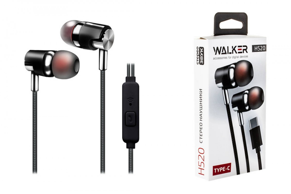 Наушники вакуумные проводные WALKER H520, TYPE-C, микрофон, кнопка ответа, черные Наушники вакуумные проводные WALKER H520, TYPE-C, микрофон, кнопка ответа, черные