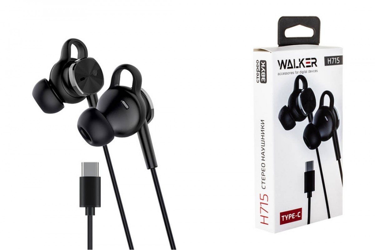 Наушники вакуумные проводные WALKER H715, TYPE-C, микрофон, кнопка ответа, рег.громкости, черные Наушники вакуумные проводные WALKER H715, TYPE-C, микрофон, кнопка ответа, рег.громкости, черные
