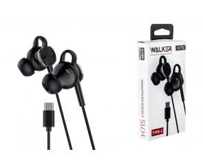 Наушники вакуумные проводные WALKER H715, TYPE-C, микрофон, кнопка ответа, рег.громкости, черные