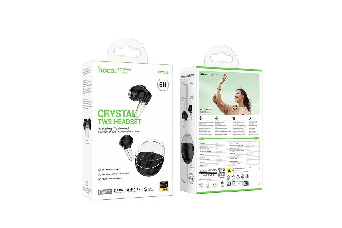 Наушники вакуумные беспроводные HOCO EW202 Magic true wireless BT headset (черный)