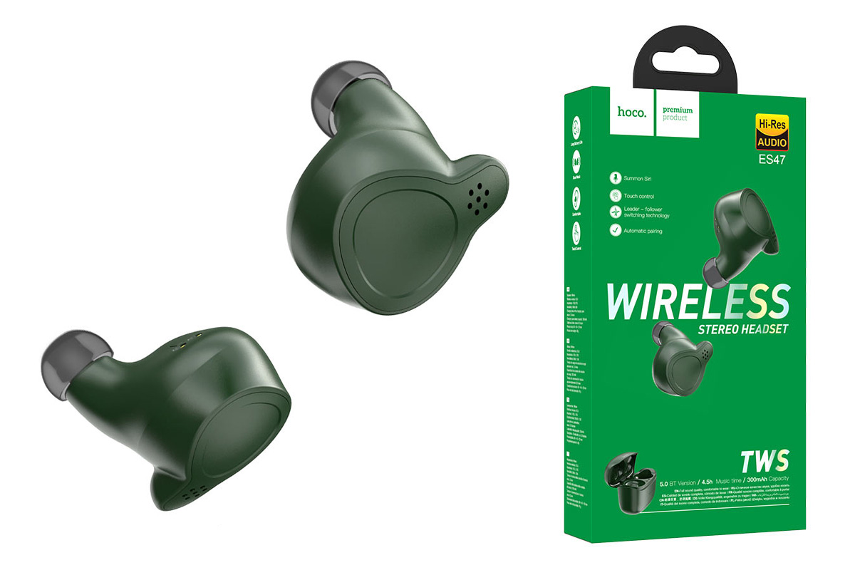 Беспроводные наушники ES47 Shelly sound TWS wiereless headset HOCO зеленая