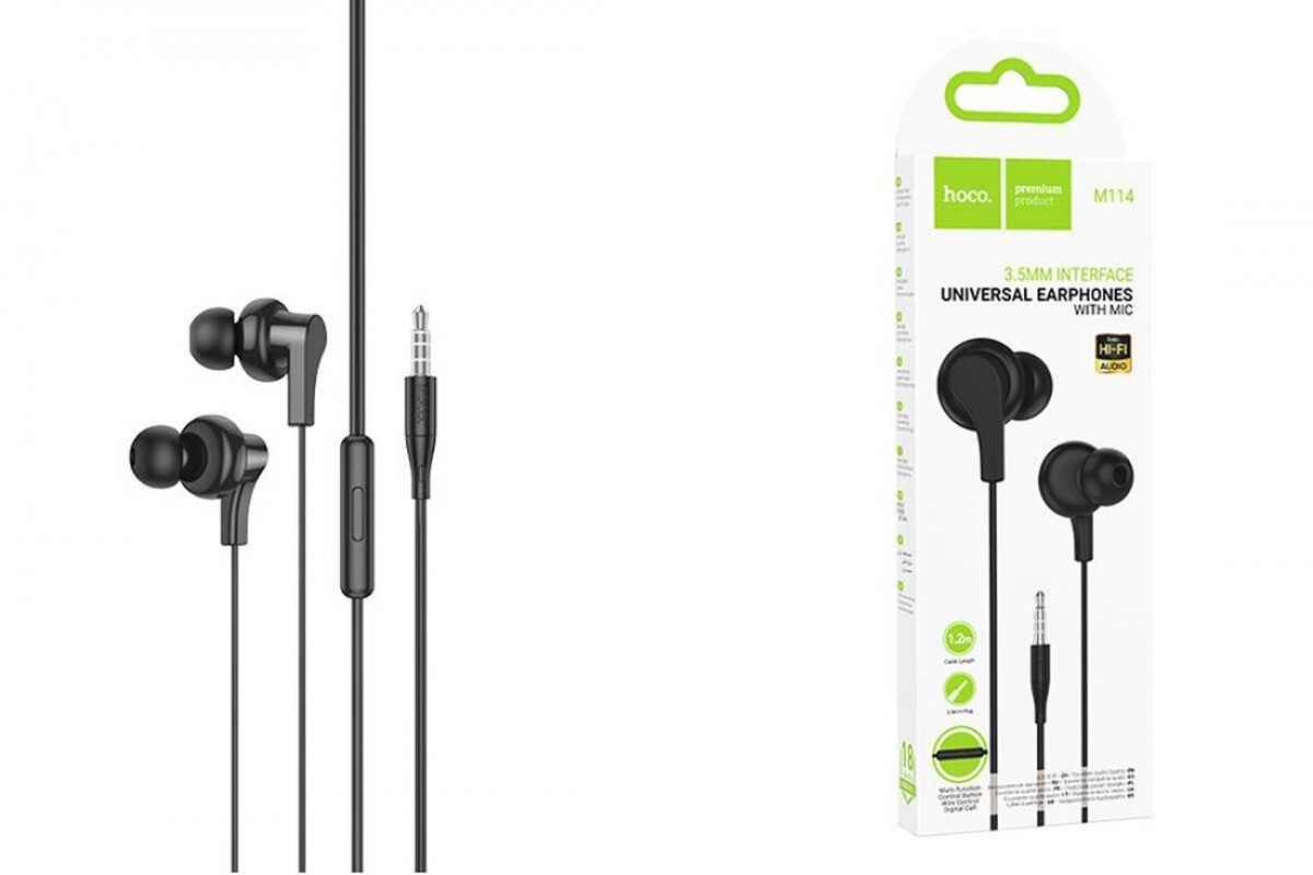 Наушники вакуумные проводные HOCO M114 Jia universal earphones with microphone (черный)