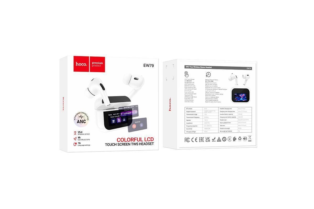 Наушники вакуумные беспроводные HOCO EW79 Bright беспроводная BT гарнитура с ANC и сенсорным экраном (белый)