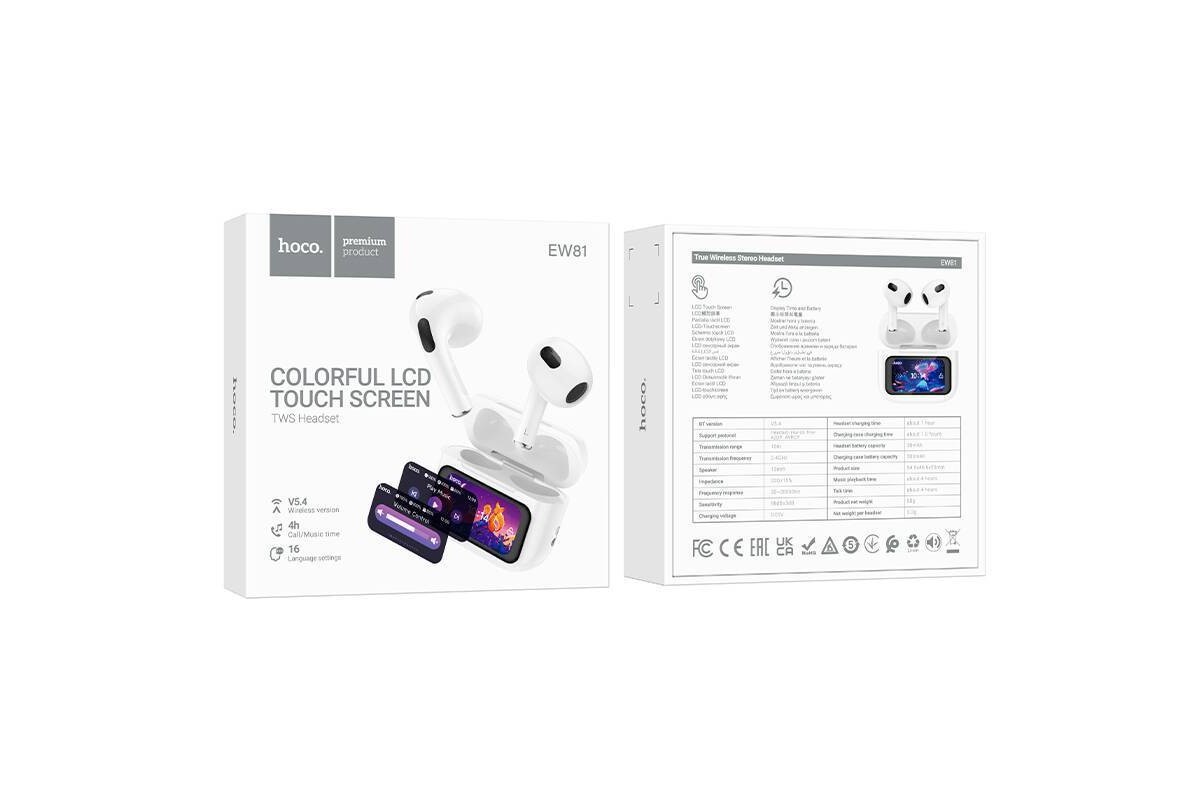 Наушники вакуумные беспроводные HOCO EW81 True wireless stereo headset (белый) с дисплеем