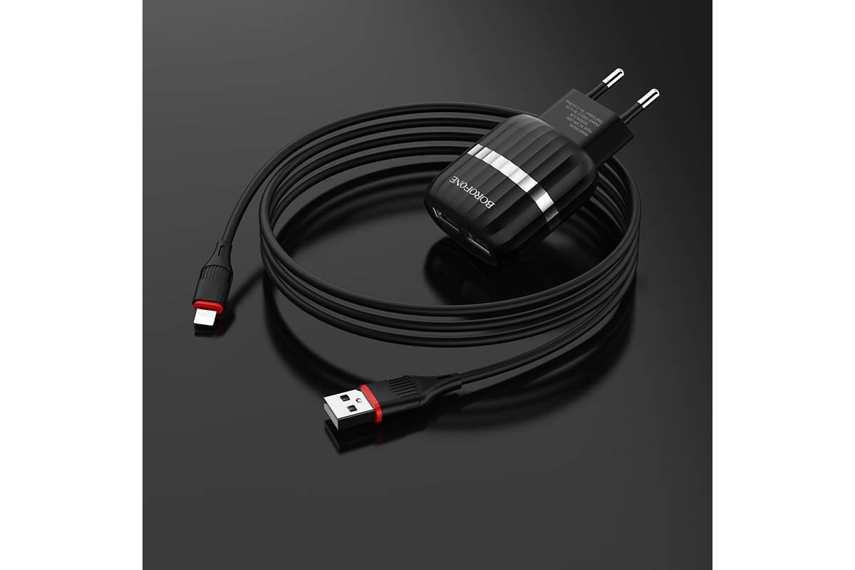 Сетевое зарядное устройство 2USB + кабель Type-C BOROFONE BA24A Vigor dual port charger set черный