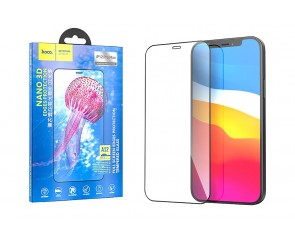 Защитное стекло дисплея iPhone 12/12 Pro (6.1)  HOCO A12 Nano 3D tempered glass прозрачное с черной рамкой особой прочности