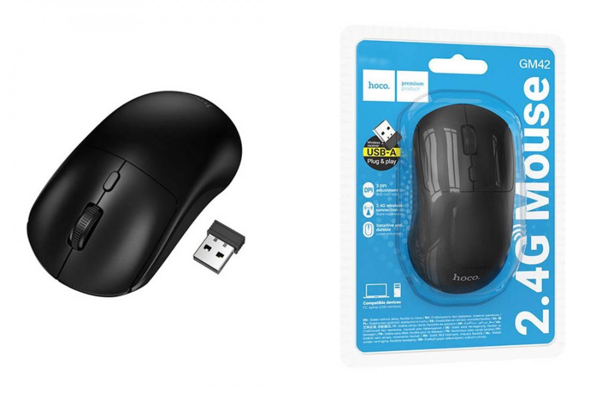 Мышь беспроводная HOCO GM42 Platino (USB, 2.4ГГц+ВТ, 10м) (черный)