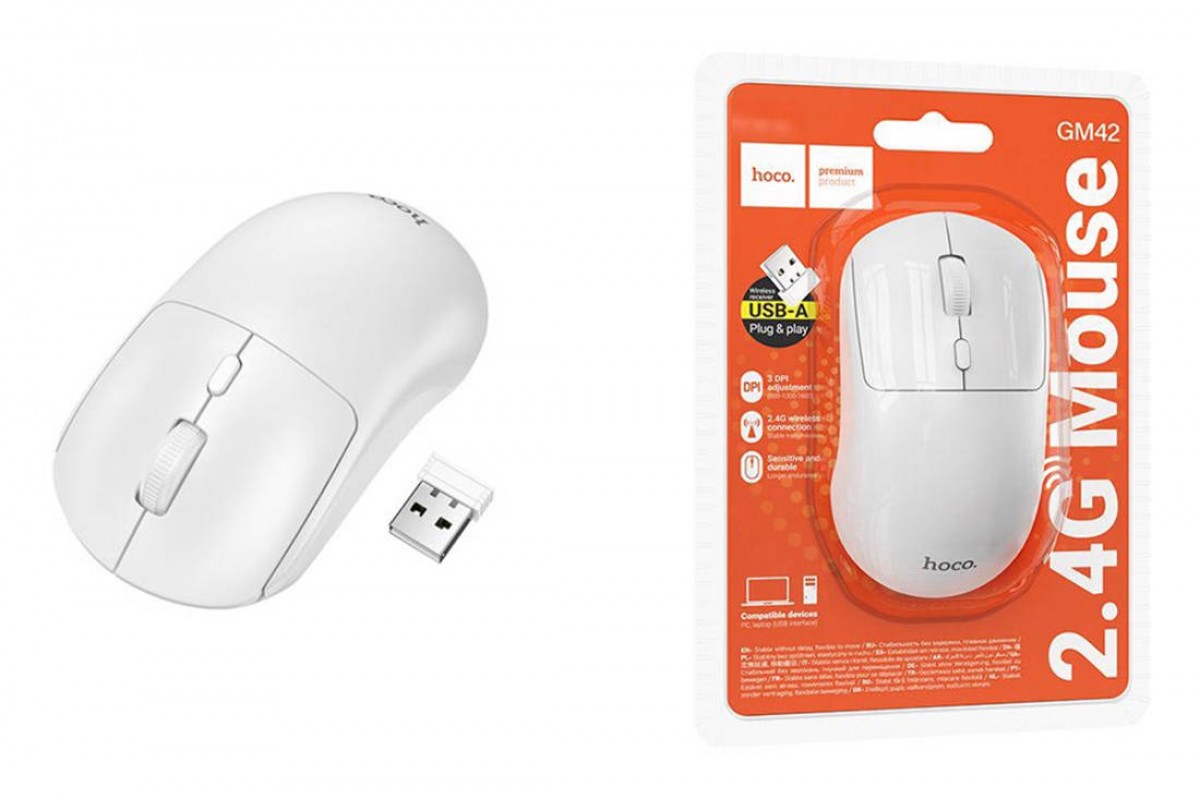 Мышь беспроводная HOCO GM42 Platino (USB, 2.4ГГц+ВТ, 10м) (белый)