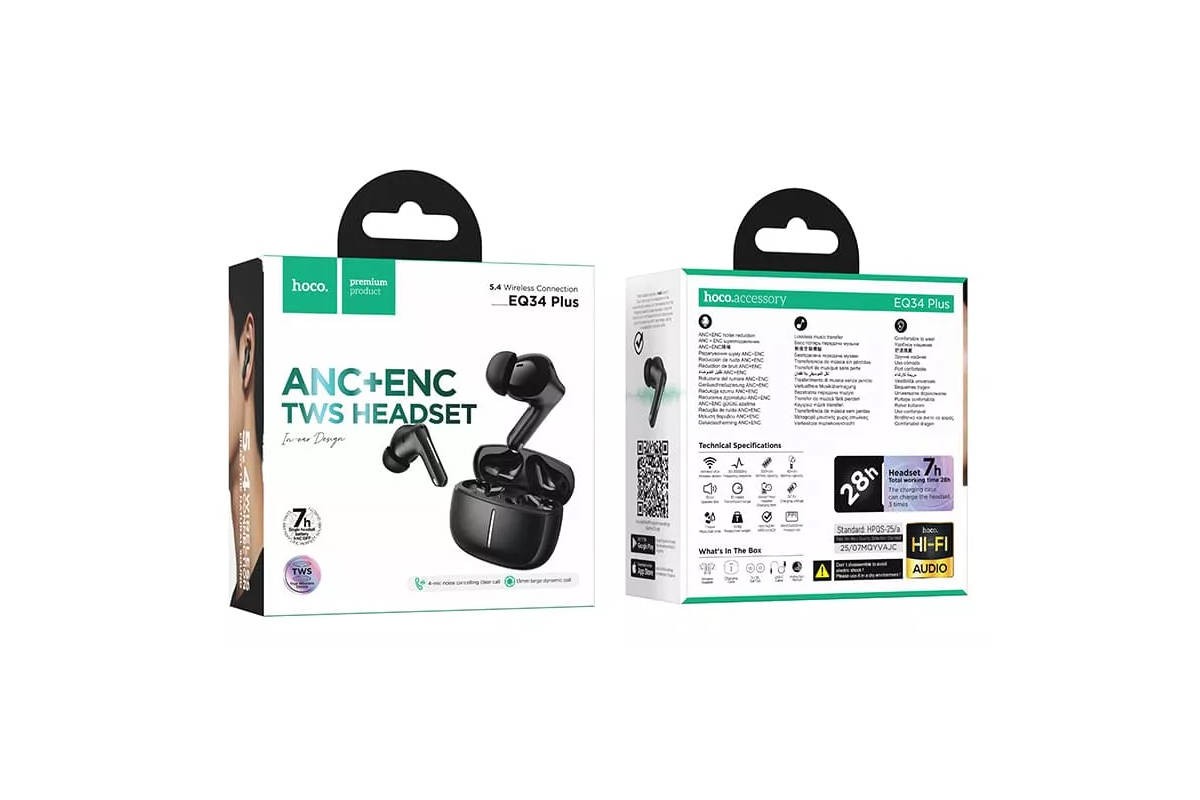 Наушники вакуумные беспроводные HOCO EQ34 Plus Rima ANC BT headset(App) wireless BT headset (черный)