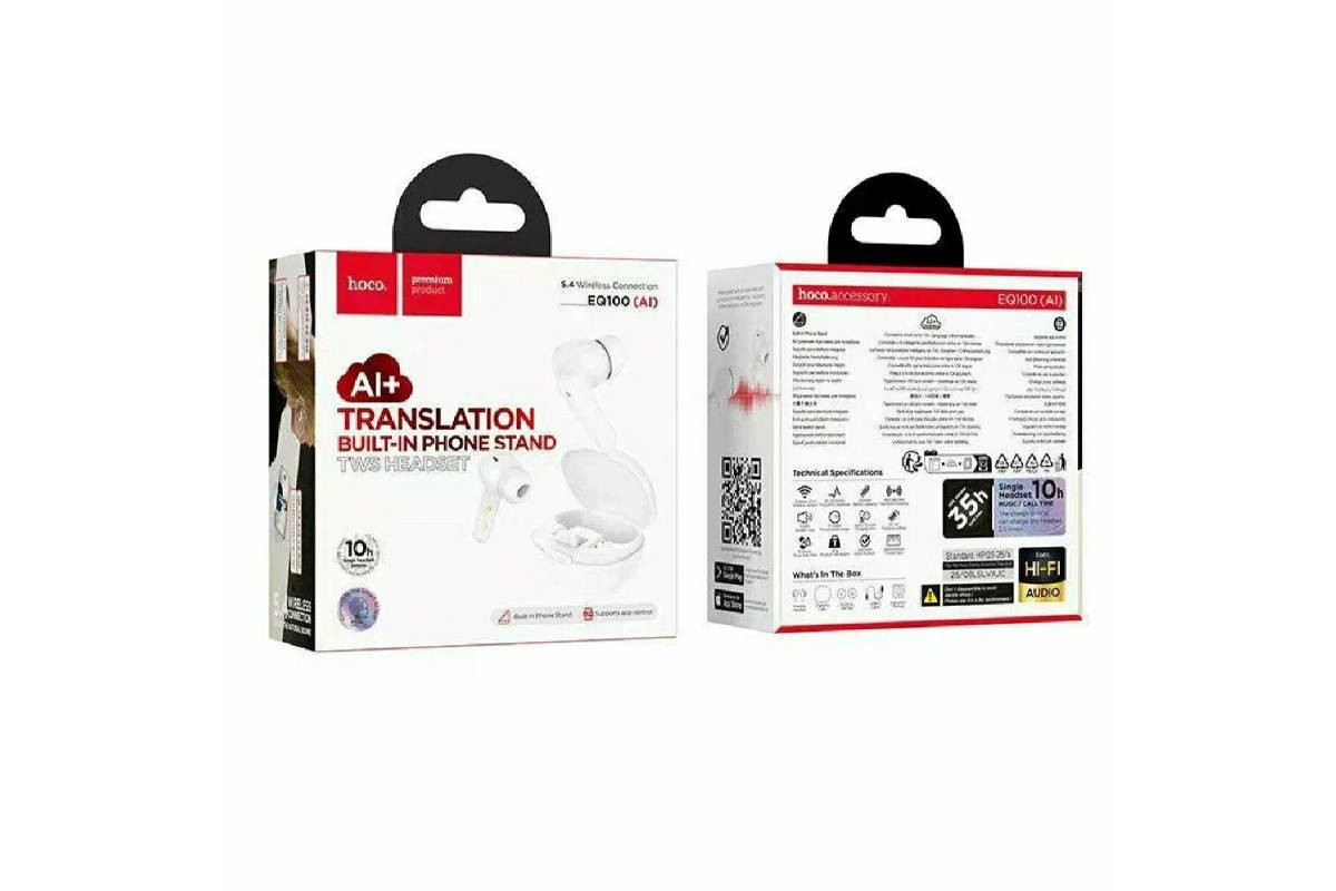 Наушники вакуумные беспроводные HOCO EQ100 Intelligent AI translation headset(App) (белый) Наушники вакуумные беспроводные HOCO EQ100 Intelligent AI translation headset(App) (белый)