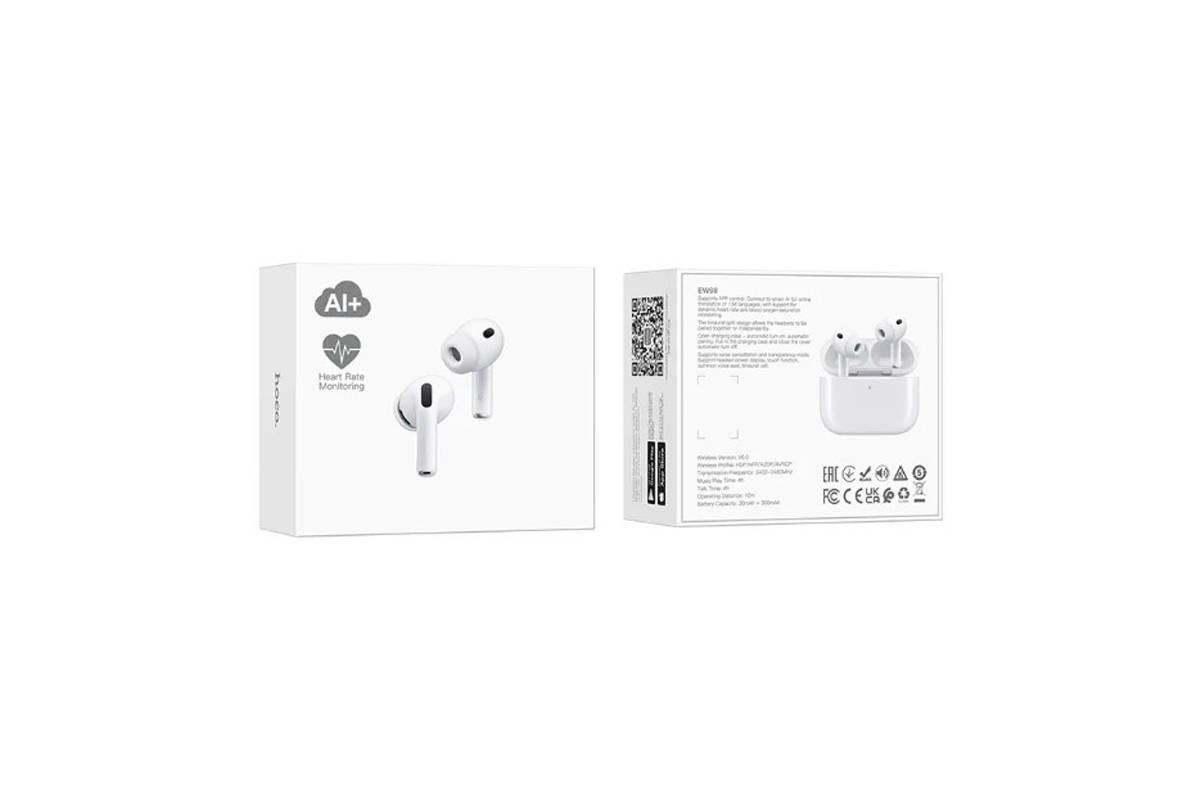 Наушники вакуумные беспроводные HOCO EW98 ANC Intelligent AI translation+heart rate monitoring headset(App) (белый) Наушники вакуумные беспроводные HOCO EW98 ANC Intelligent AI translation+heart rate monitoring headset(App) (белый)